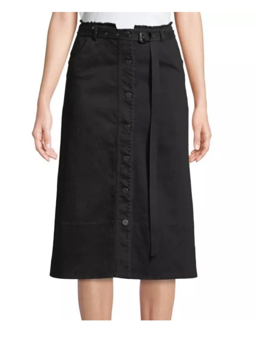 Elizabeth and James Black Button-Front Midi Skirt